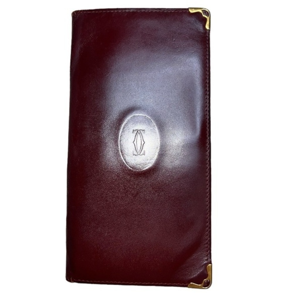 Cartier Long Bifold Wallet Bordeaux Burgundy Leather Classic Elegance Luxury
